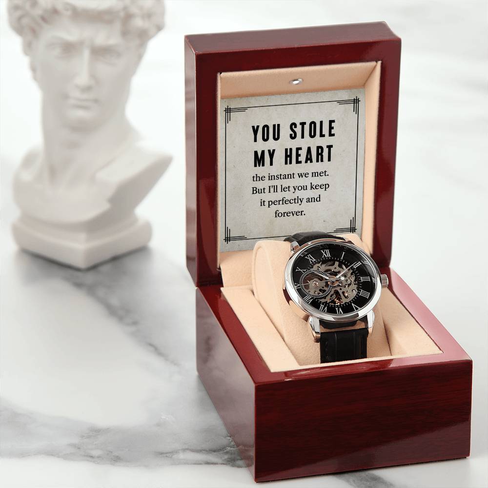 You Stole My Heart Men's Openwork Watch.