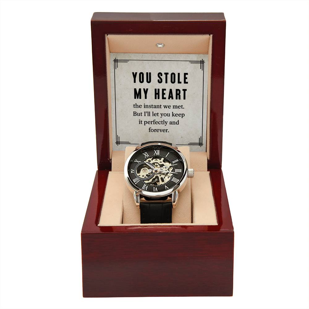 You Stole My Heart Men's Openwork Watch.