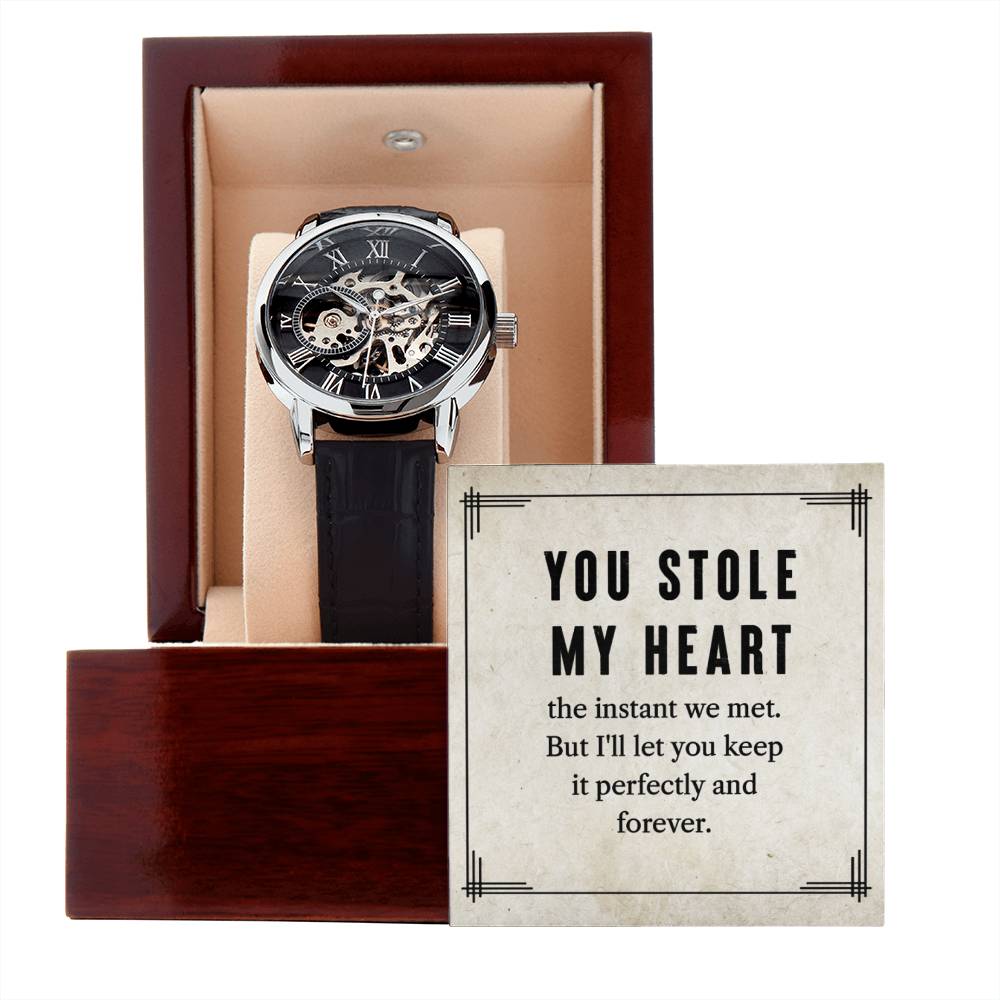 You Stole My Heart Men's Openwork Watch.