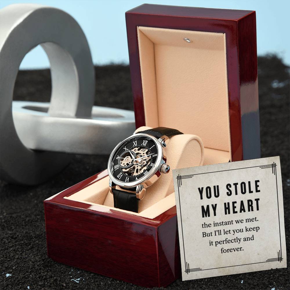 You Stole My Heart Men's Openwork Watch.