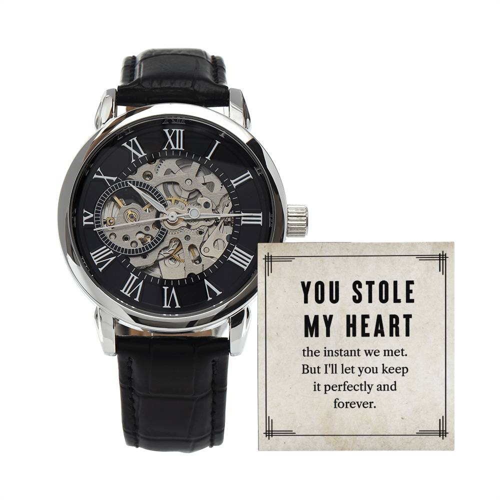 You Stole My Heart Men's Openwork Watch.